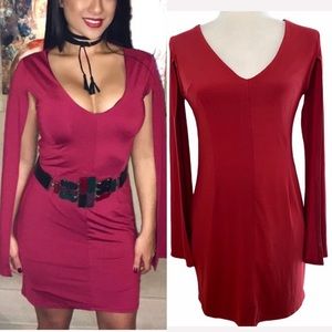 Stylish Cape bodycon Dress burgundy